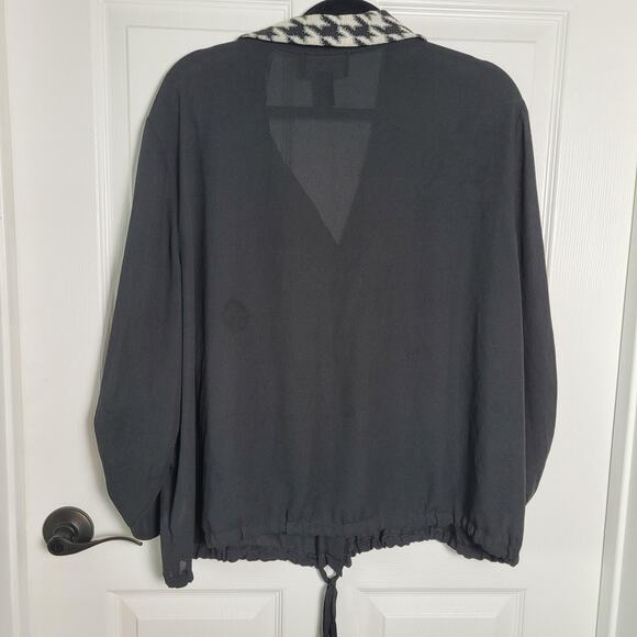 Frank Lyman Shirt 20 Plus Black Houndstooth Trim Sheer Button Drawstring Hem - Picture 7 of 11
